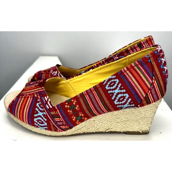 Sonoma Womens Espadrilles Wedge Sandals Peep Toe Summer Shoes Red Size 7.5 - Picture 3 of 10